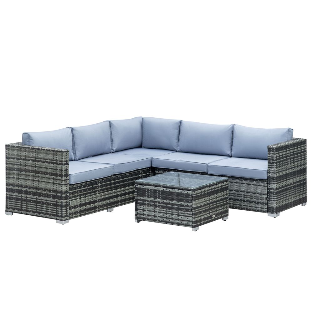 Outsunny 4 Pieces Rattan Furniture Sofa Set Chair w/ Corner Sofa Loveseat Grey - anydaydirect