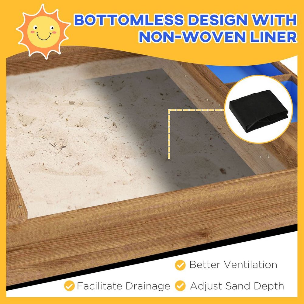 Outsunny Sand Pit with Canopy, Blackboard, Toys, Sink, Seats, Flags for Kids - anydaydirect