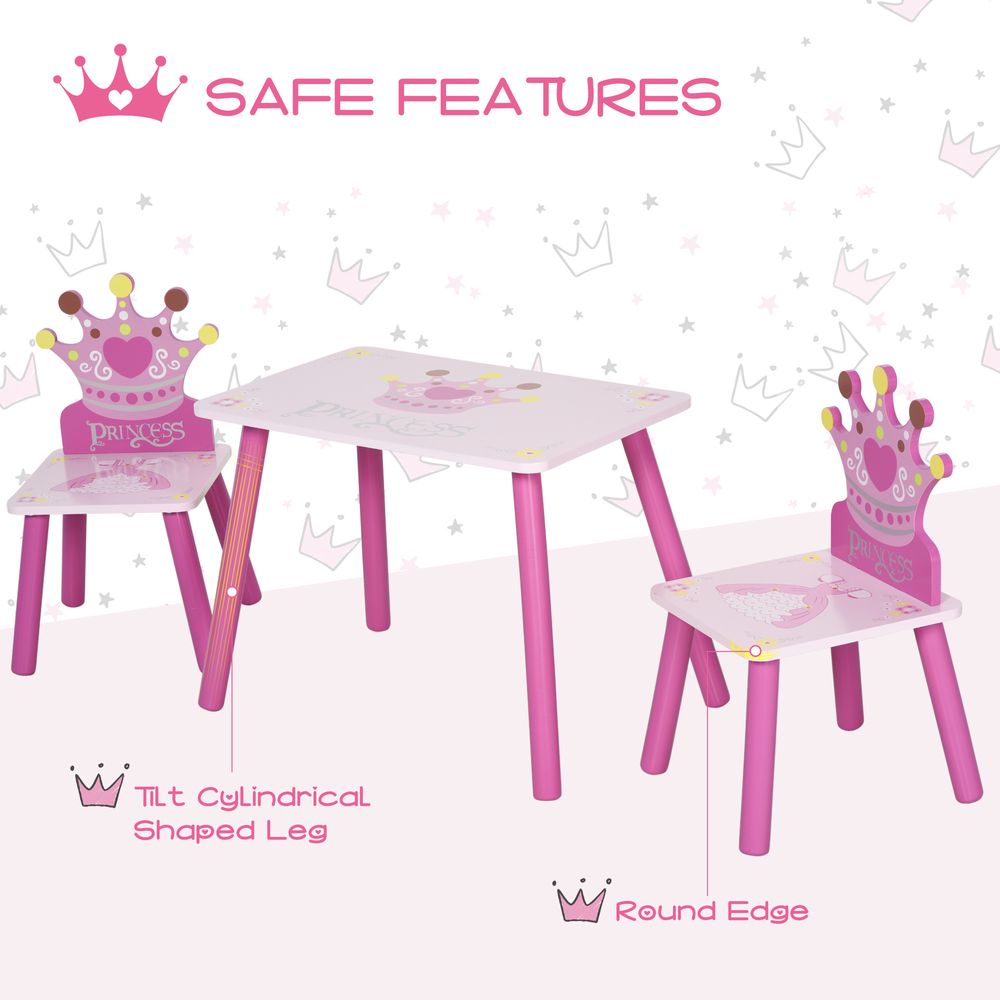 3 Pcs Kids Princess & Crown Chair Table Set Home Furniture 2-4 Yrs Pink HOMCOM - anydaydirect