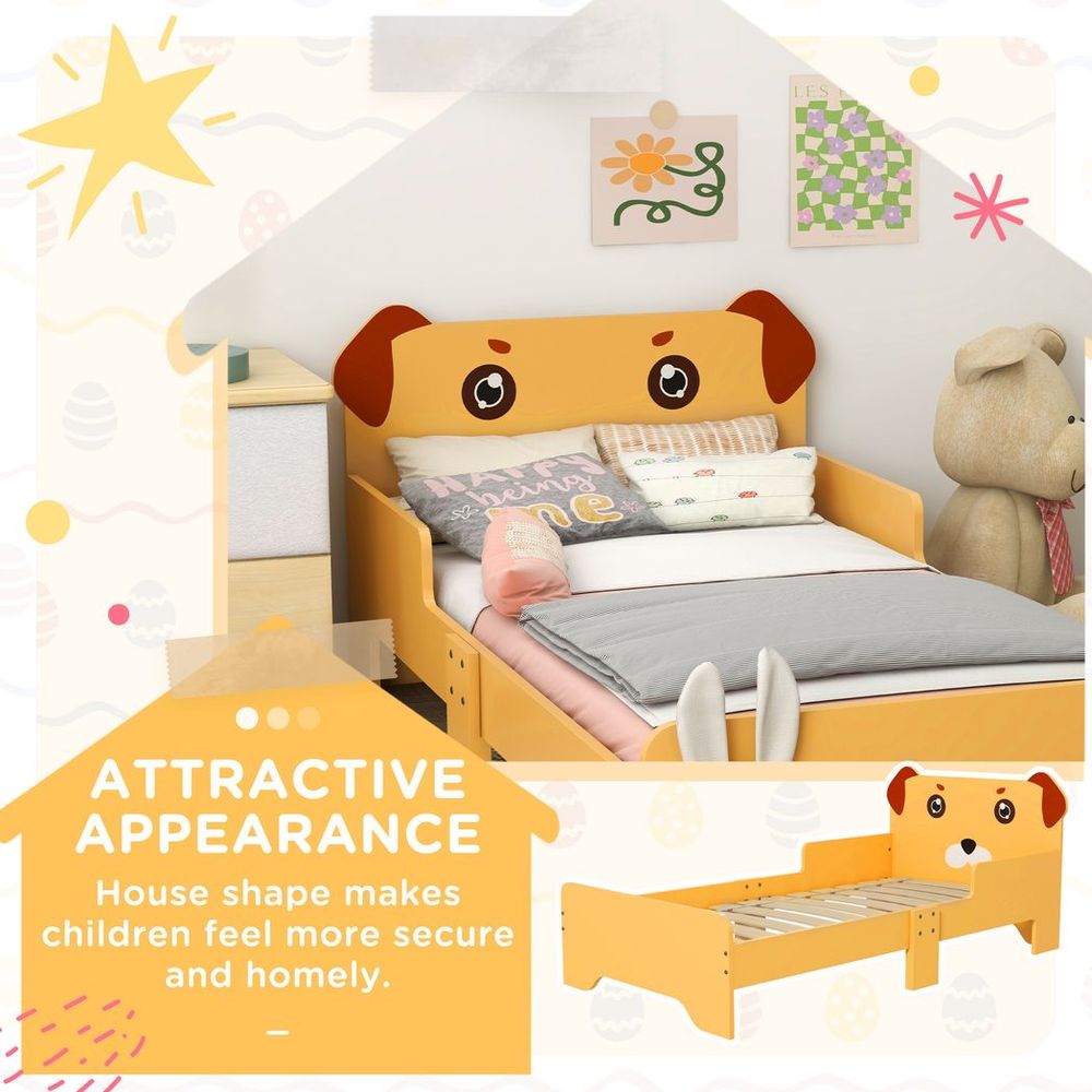 ZONEKIZ Toddler Bed Frame, Puppy-Themed Design, for Ages 3-6 Years - Yellow - anydaydirect