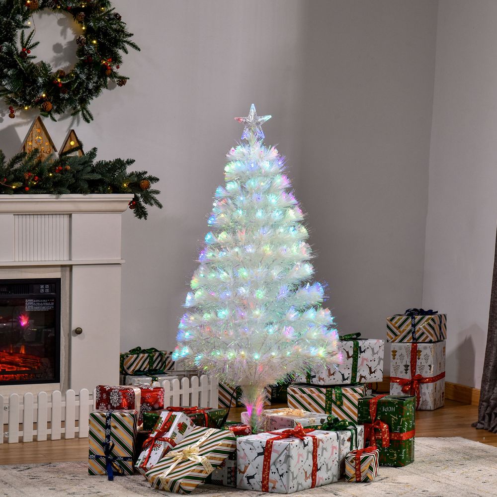 4 Feet Prelit Artificial Christmas Tree with Fiber Optic LED Light White - anydaydirect