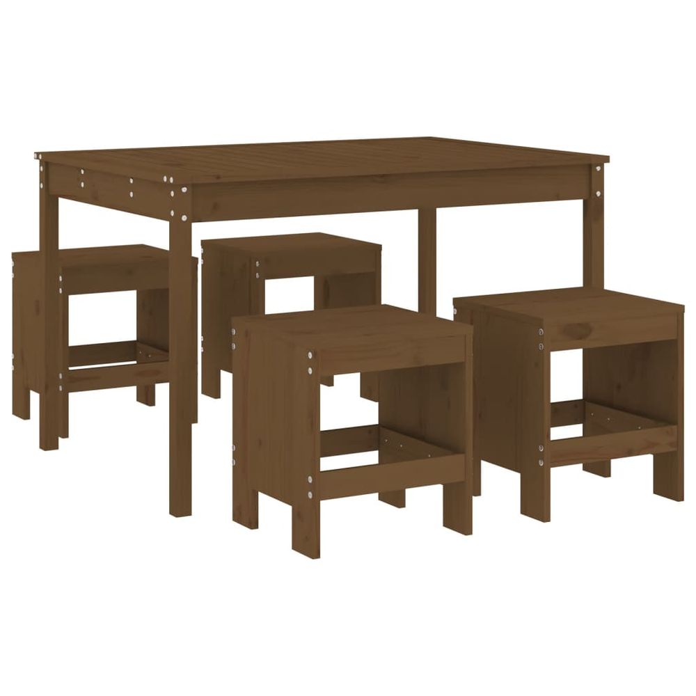 vidaXL 5 Piece Garden Dining Set Honey Brown Solid Wood Pine - anydaydirect