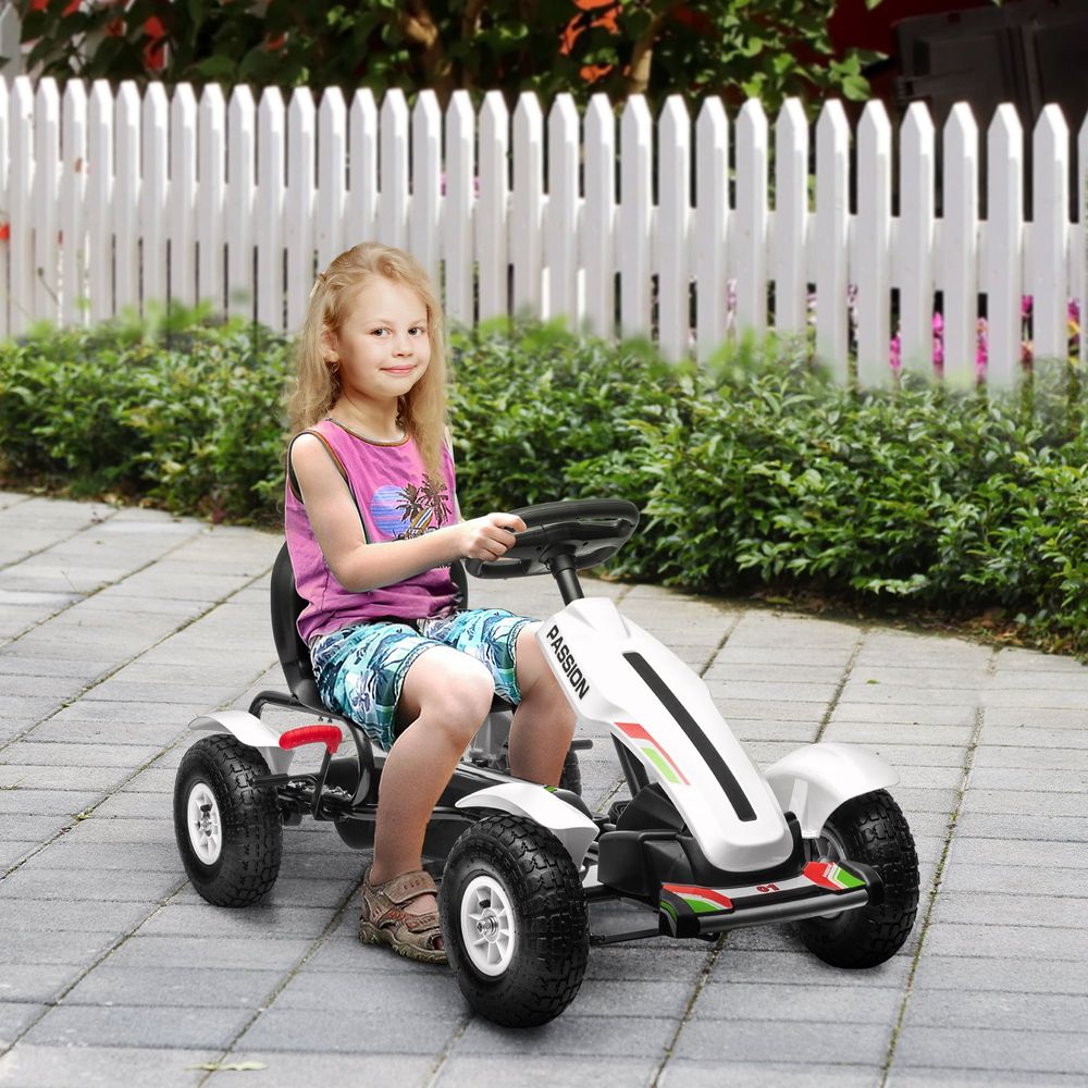Children Pedal Go Kart w/ Adjustable Seat, Inflatable Tyres, Handbrake - White - anydaydirect