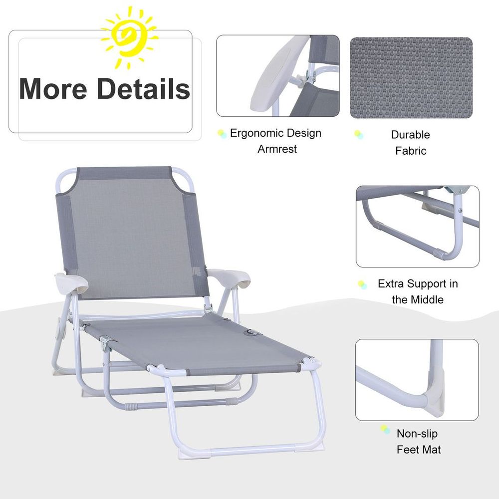 Outsunny Folding Sun Lounger Garden Reclining Lounge Chair 4Level Backrest - anydaydirect