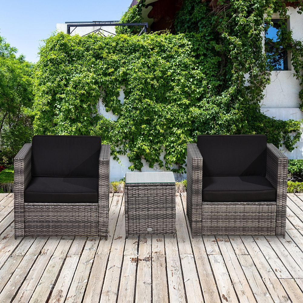 Outsunny 2 Seater Rattan Sofa  Furniture Set W/Cushions, Steel Frame-Grey - anydaydirect