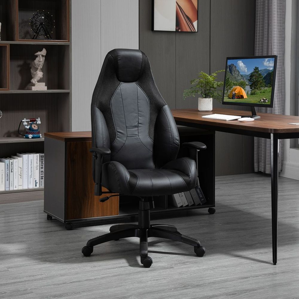 High Back Executive Office Chair Gaming Recliner w/ Footrest, Black - anydaydirect