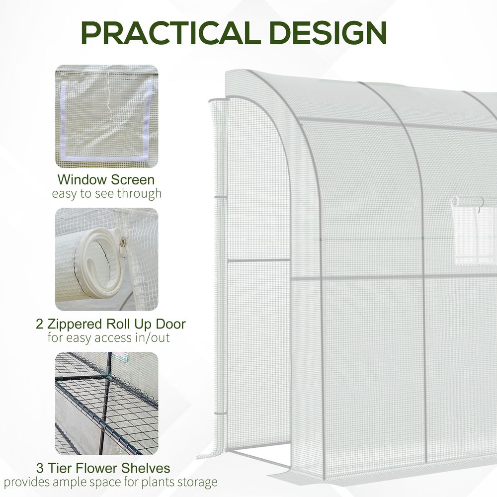 Walk-In Leanto Greenhouse Windows Doors 2 Tiers 4 Shelves 200x100x213cm White - anydaydirect