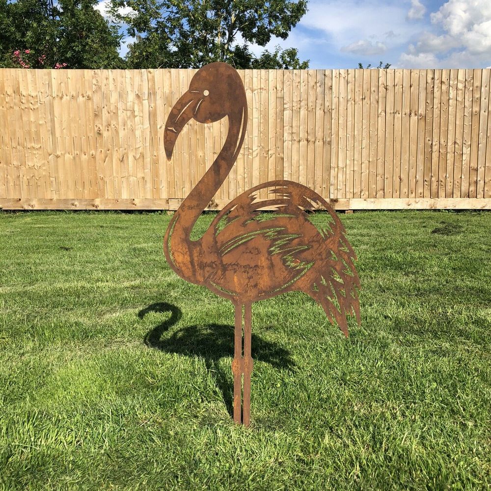 Metal FLAMINGO Garden decoration lawn feature ornament statue - anydaydirect