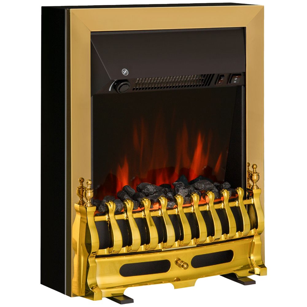 LED Flame Electric Fire Place 2000W Coal Burning Effect Heat-Golden - anydaydirect