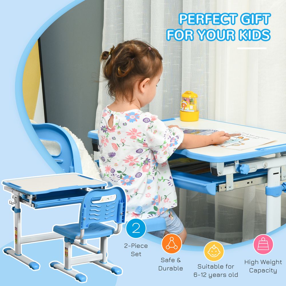 Kids Desk and Chair Set Adjustable Tiltable with Drawer Pen Slot Hook - anydaydirect