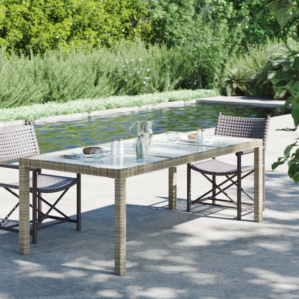 Garden Table 190x90x75 cm Tempered Glass and Poly Rattan - anydaydirect