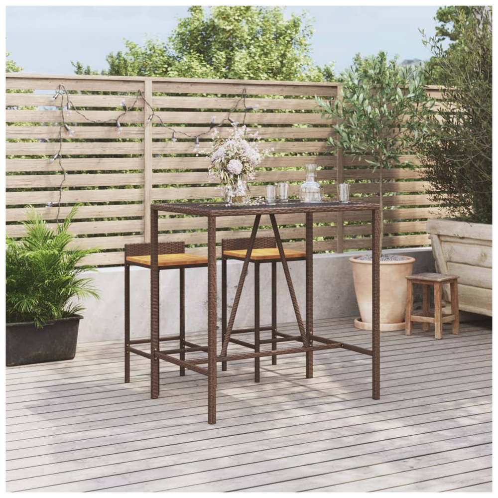 Bar Table with Glass Top Brown 110x70x110 cm Poly Rattan - anydaydirect