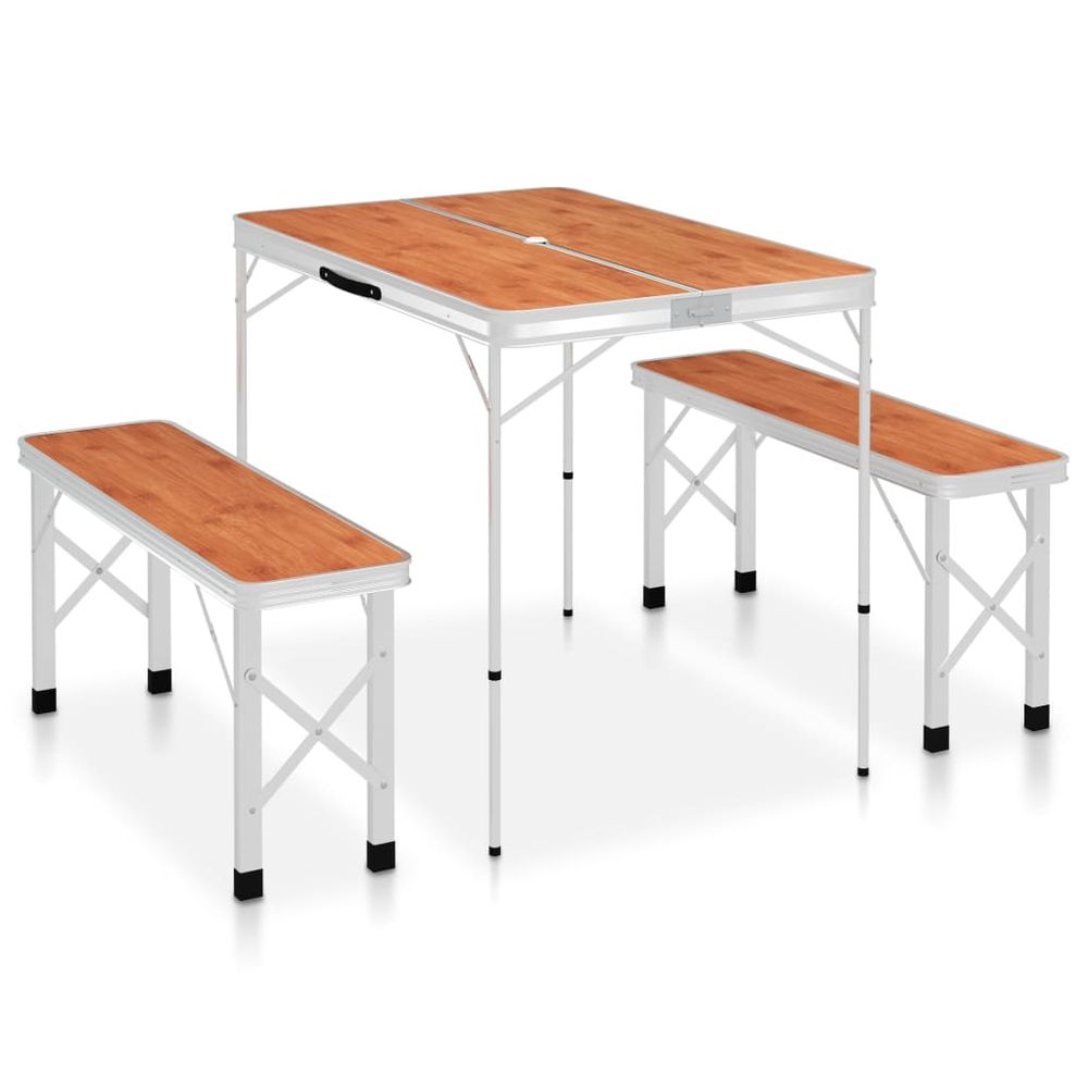 Folding Camping Table with 2 Benches Aluminium - anydaydirect