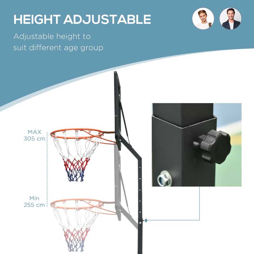 Basketball Hoop Freestanding 255-305cm Height Adjustable Stand  Wheels HOMCOM - anydaydirect