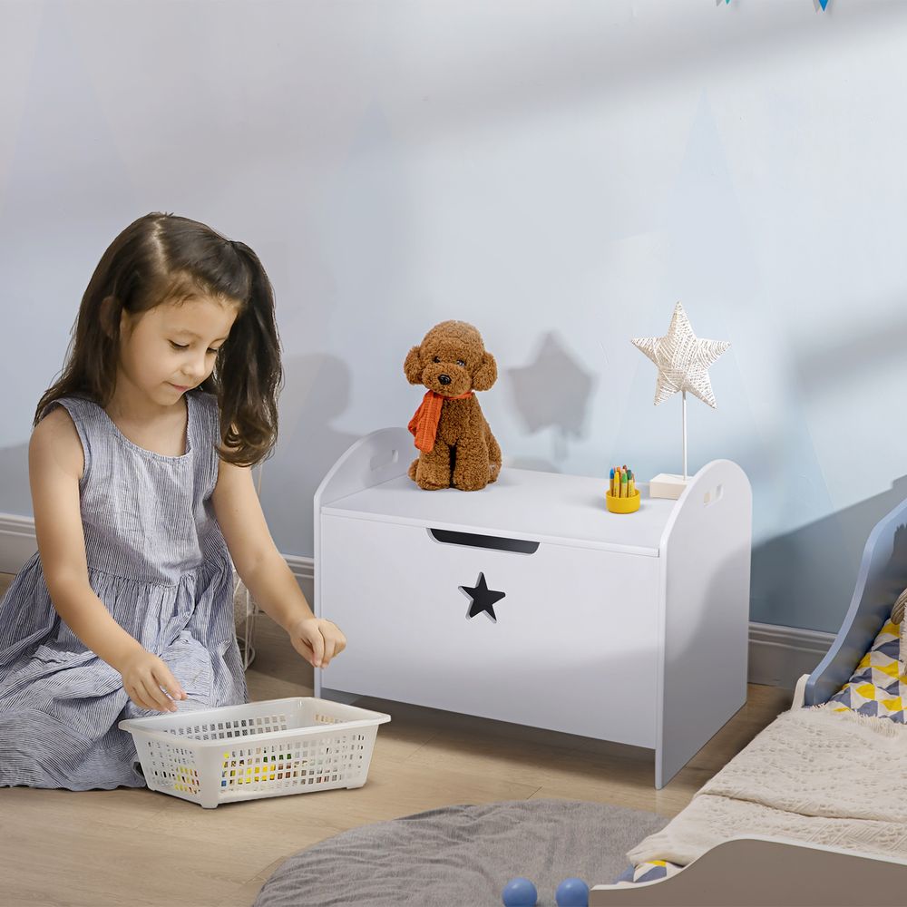 Kids Wooden Toy Children Box Storage Organizer Side Handle White HOMCOM - anydaydirect