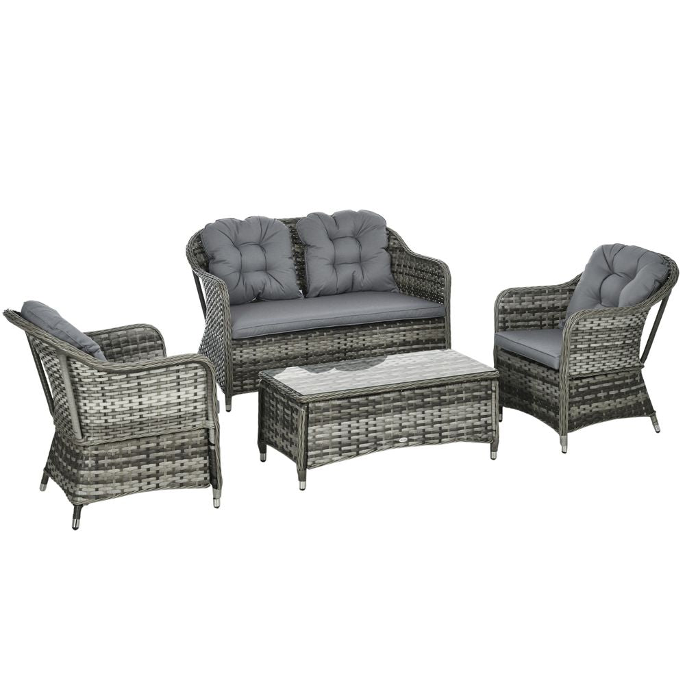 Outsunny 4 Pieces Rattan Sofa Set Outdoor Conservatory Furniture with Cushions - anydaydirect