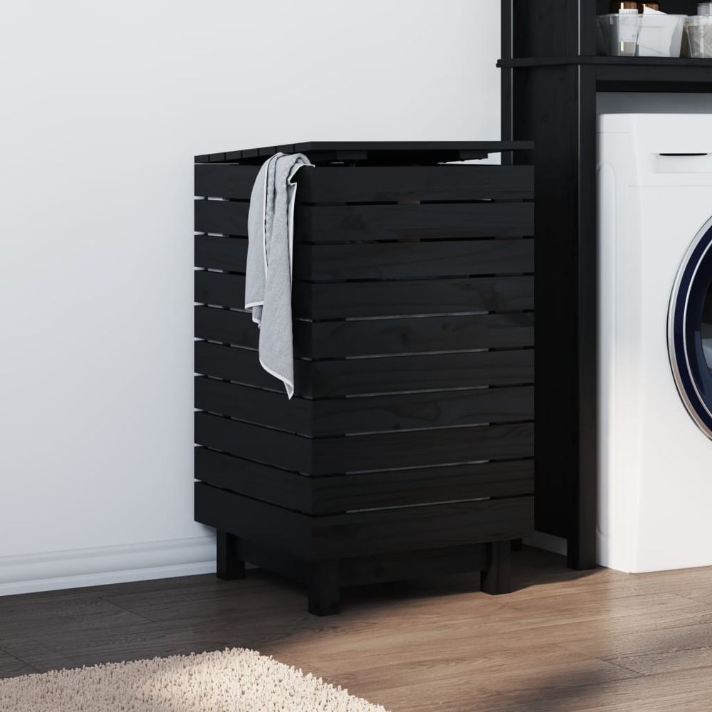 vidaXL Laundry Basket Black 44x44x76 cm Solid Wood Pine - anydaydirect
