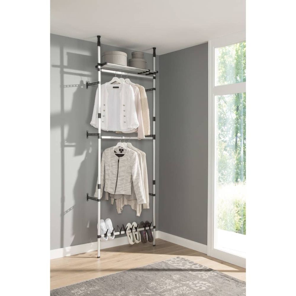 Telescopic Wardrobe System with Rods and Shelf Aluminium - anydaydirect