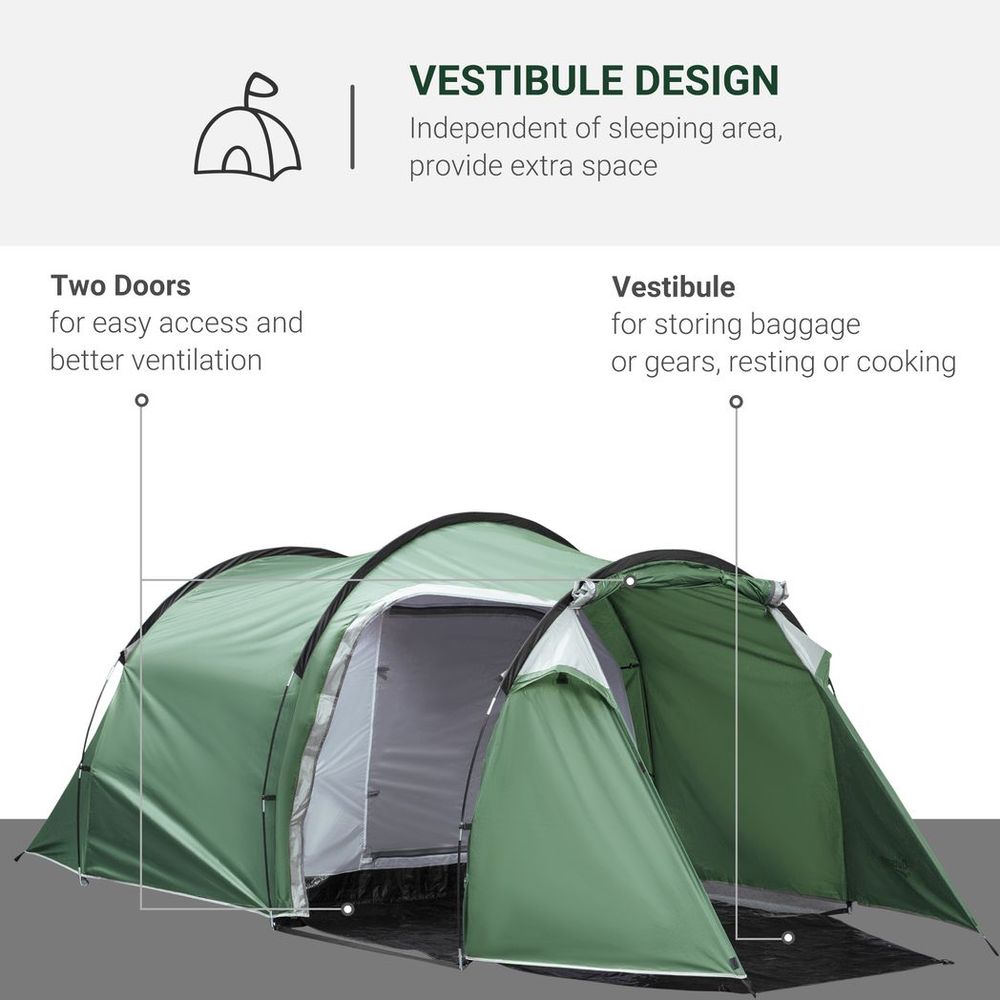 Outsunny 3 Man Camping Tent with Porch and Weather-Resistant Rainfly, Green - anydaydirect