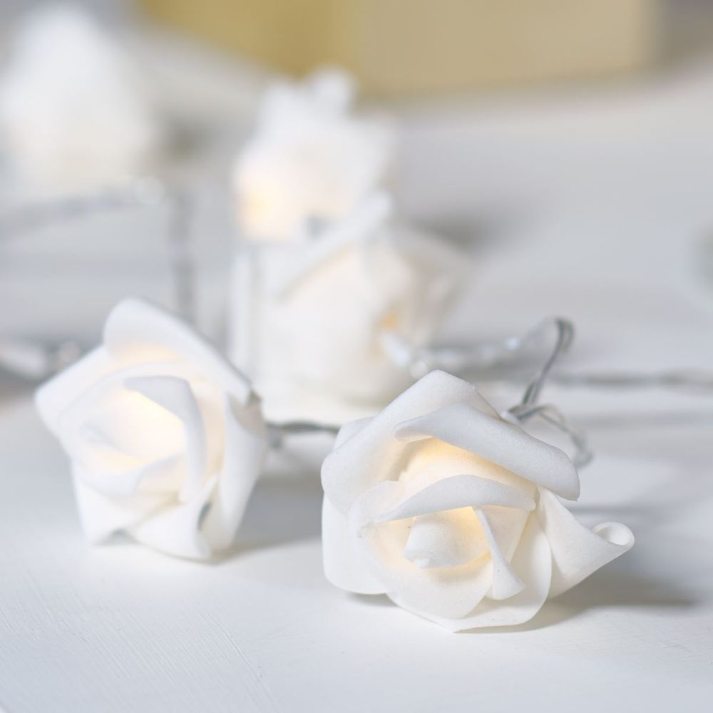30 LED White Rose Chain Flower Indoor Seasonal Decor Fairy Lights - anydaydirect