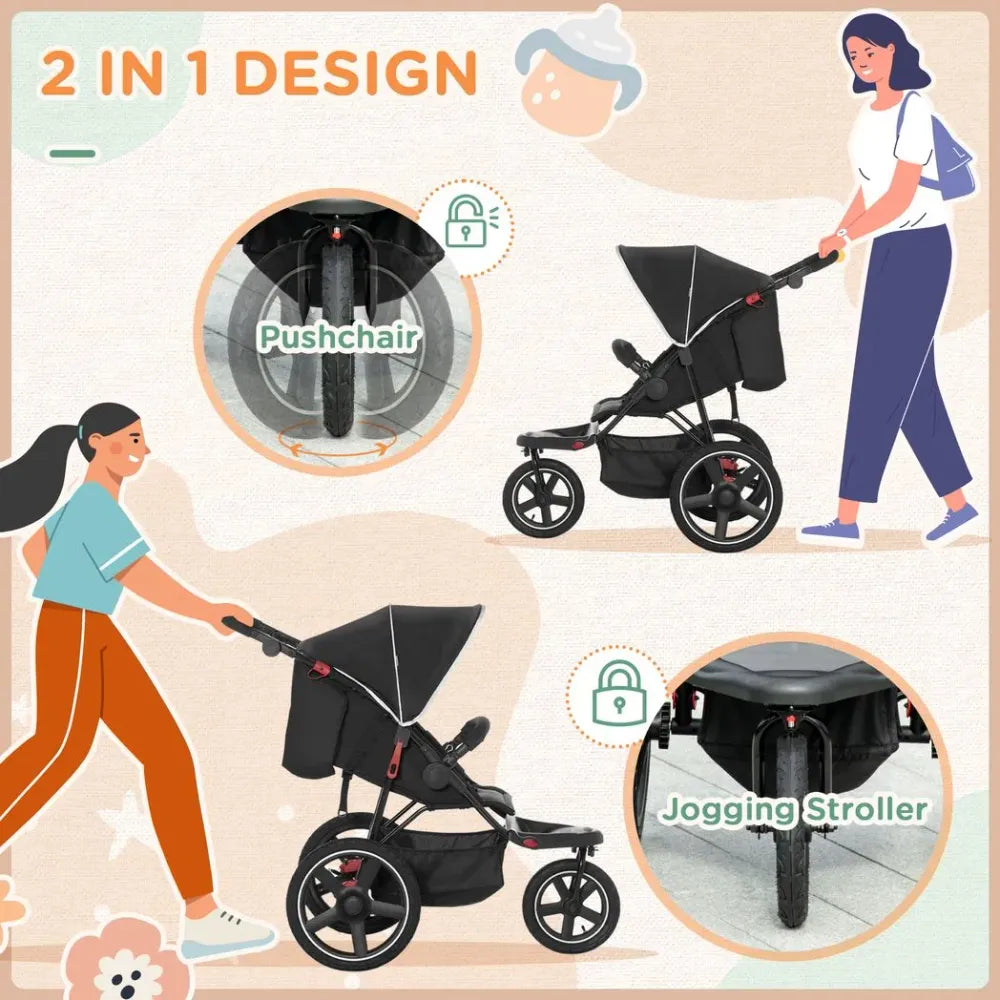 Lightwieght Pushchair w/ Reclining Backrest From Birth to 3 Years - Black - anydaydirect