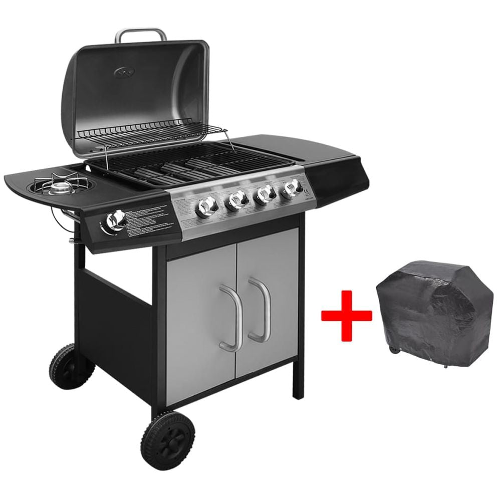 Gas Barbecue Grill 4+1 Cooking Zone Black and Silver - anydaydirect