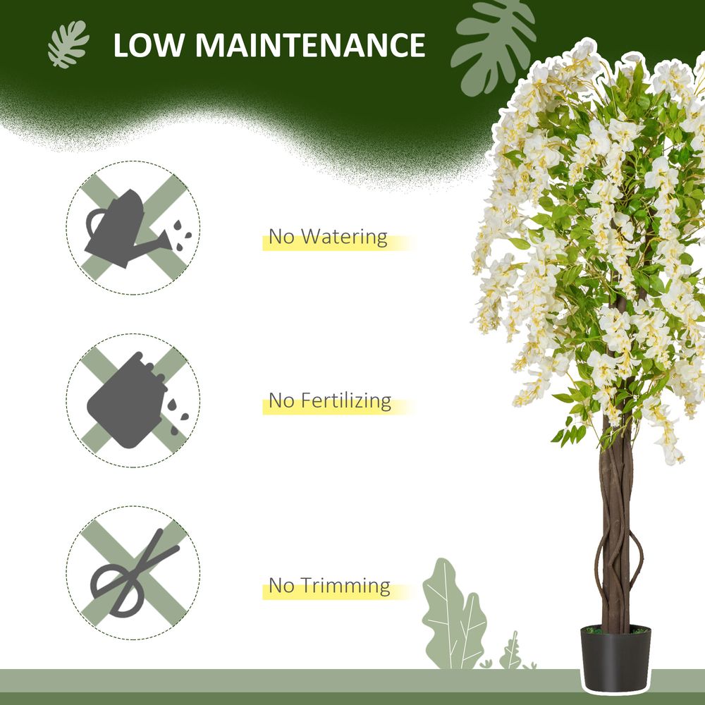 Artificial Realistic White Wisteria Tree Faux Decorative Plant, 160cm HOMCOM - anydaydirect