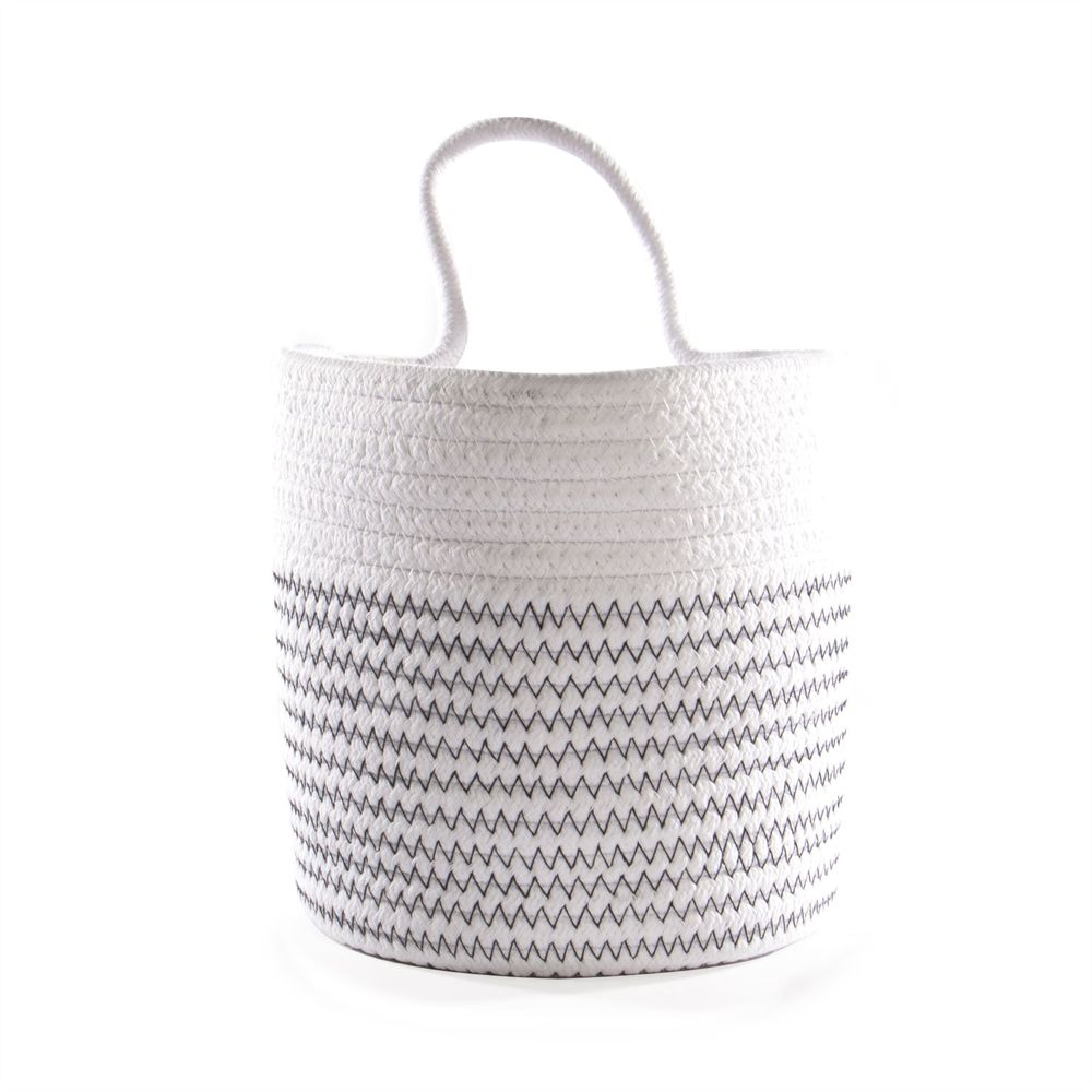 Hanging Cotton Rope Storage Basket White with Black Thread | M&W - anydaydirect