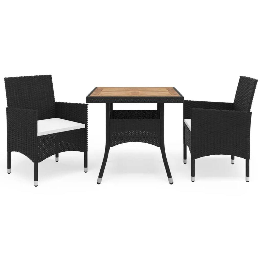 3 Piece Garden Dining Set Poly Rattan and Solid Wood Black - anydaydirect