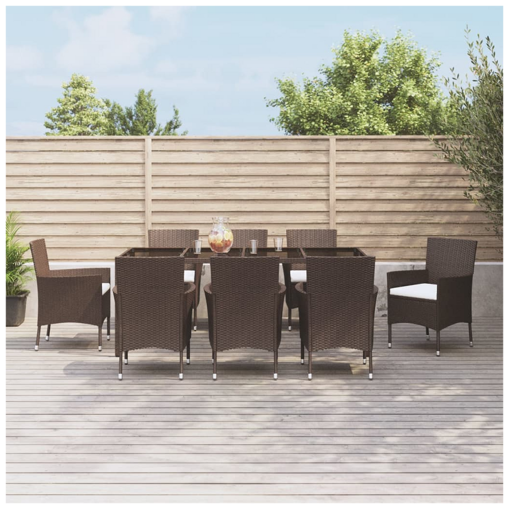 9 Piece Garden Dining Set with Cushions Brown Poly Rattan - anydaydirect