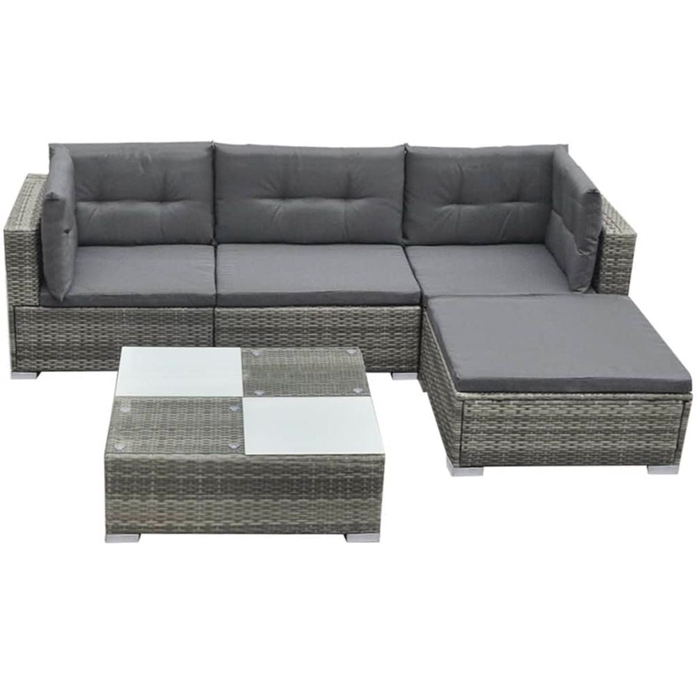 vidaXL 5 Piece Garden Lounge Set with Cushions Poly Rattan Brown - anydaydirect