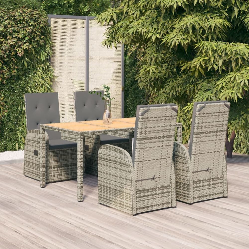 5 Piece Garden Dining Set Grey Poly Rattan&Solid Wood Acacia - anydaydirect