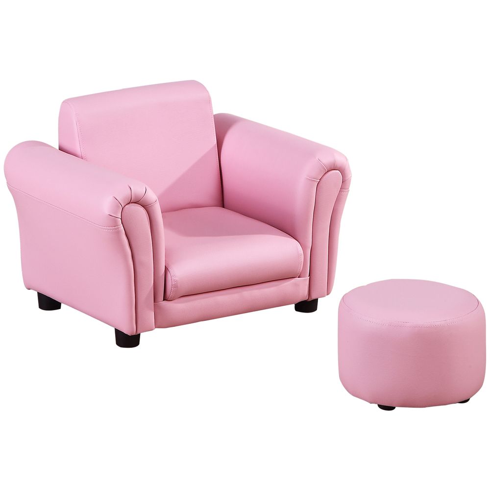 Kids Sofa Children Chair Seat Armchair W/Footstool Playroom Bedroom Pink - anydaydirect