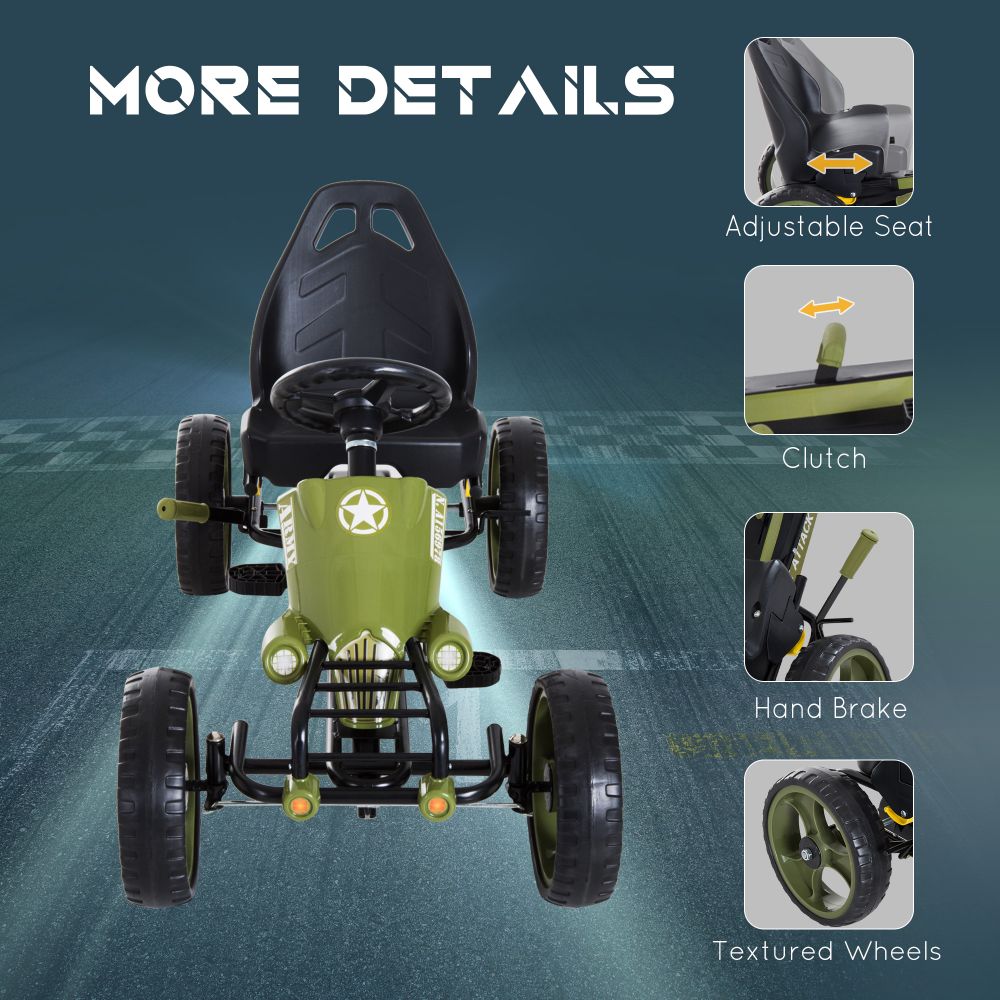Pedal Go Kart Ride On Racer Hand Brake EVA Tyre Adjsuatble Seat Green HOMCOM - anydaydirect