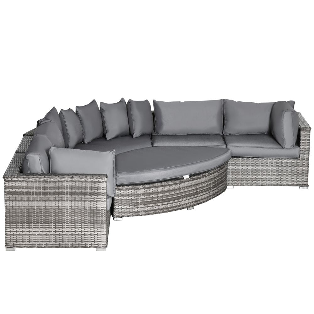 6-Seater  Rattan  Sofa Set Half Round w/ Cushions Grey - anydaydirect
