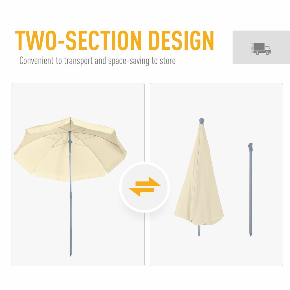 2.2M Tilt Beach Umbrella Parasol-Cream White - anydaydirect