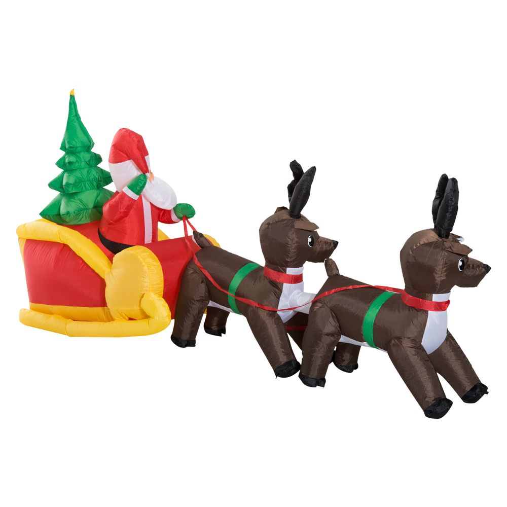 HOMCOM Inflatable Self-inflating Santa Sleigh Reindeer Christmas Outdoor - anydaydirect