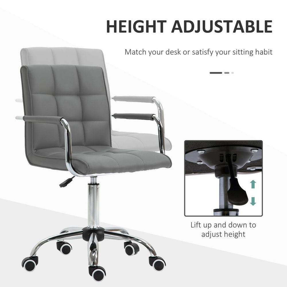 Mid Back PU Leather Home Office Chair Swivel Desk Chair with Arm, Wheel, Grey - anydaydirect