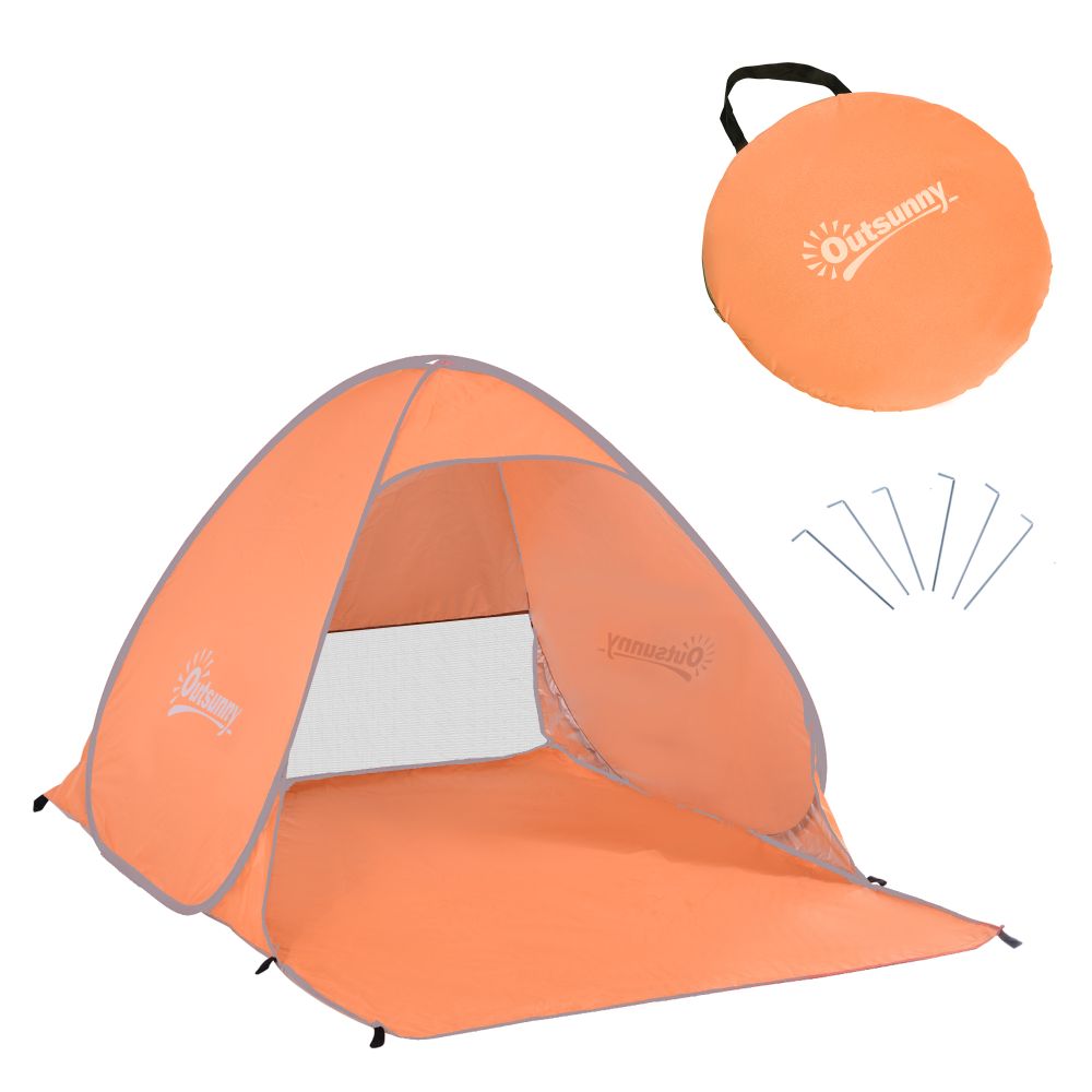 Beach Tent Instant Camping Pop up Tent Sun Shade Shelter, Orange Outsunny - anydaydirect