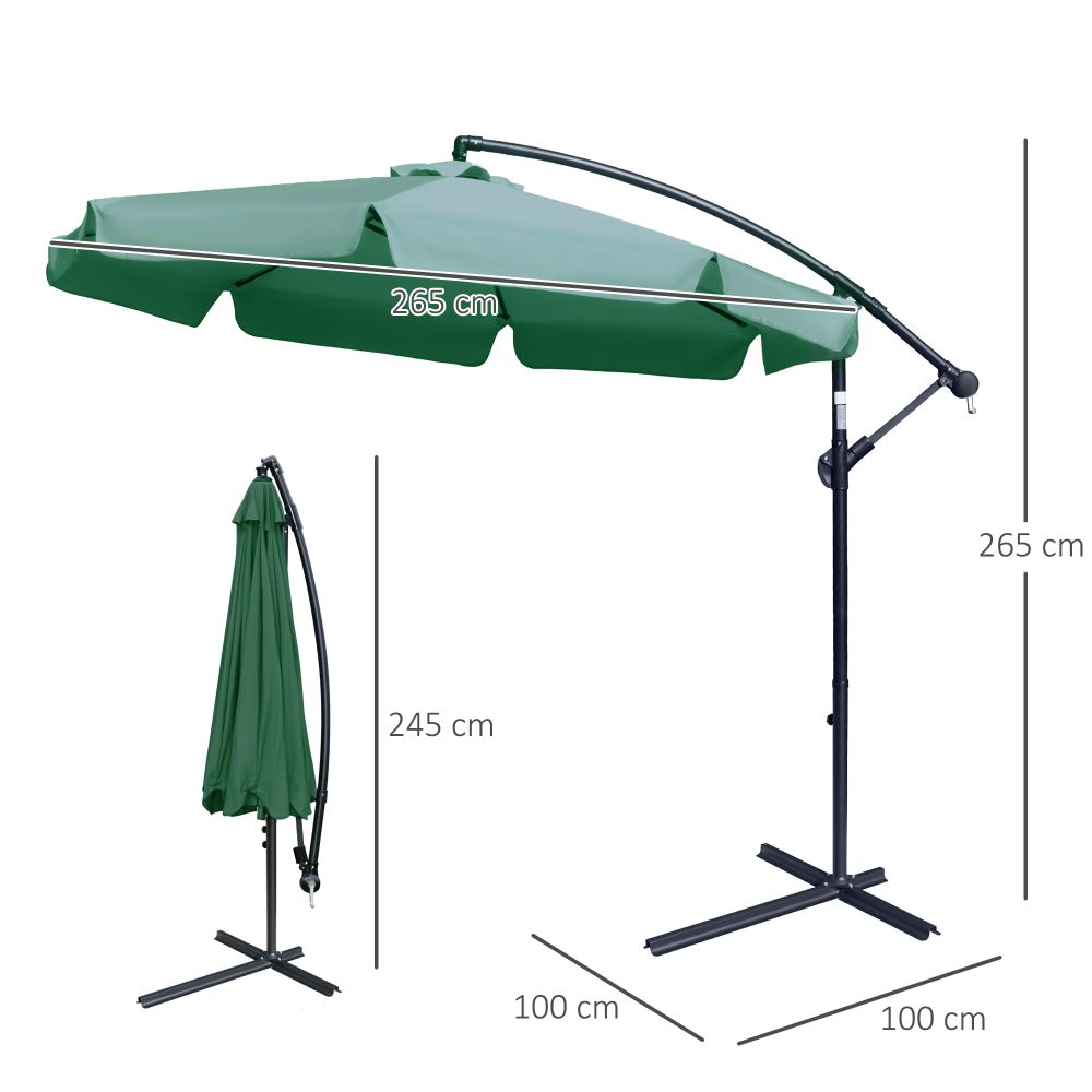 2.7m Garden Banana Parasol Cantilever Umbrella with Crank Green - anydaydirect