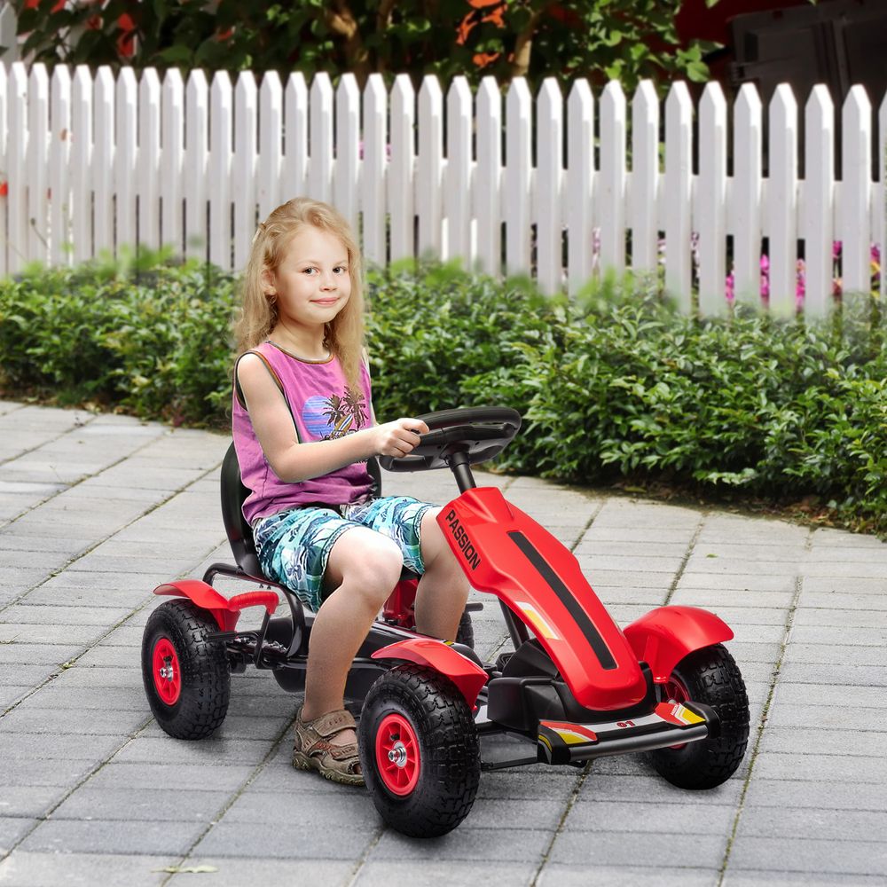 Children Pedal Go Kart w/ Adjustable Seat, Inflatable Tyres, Handbrake - Red - anydaydirect