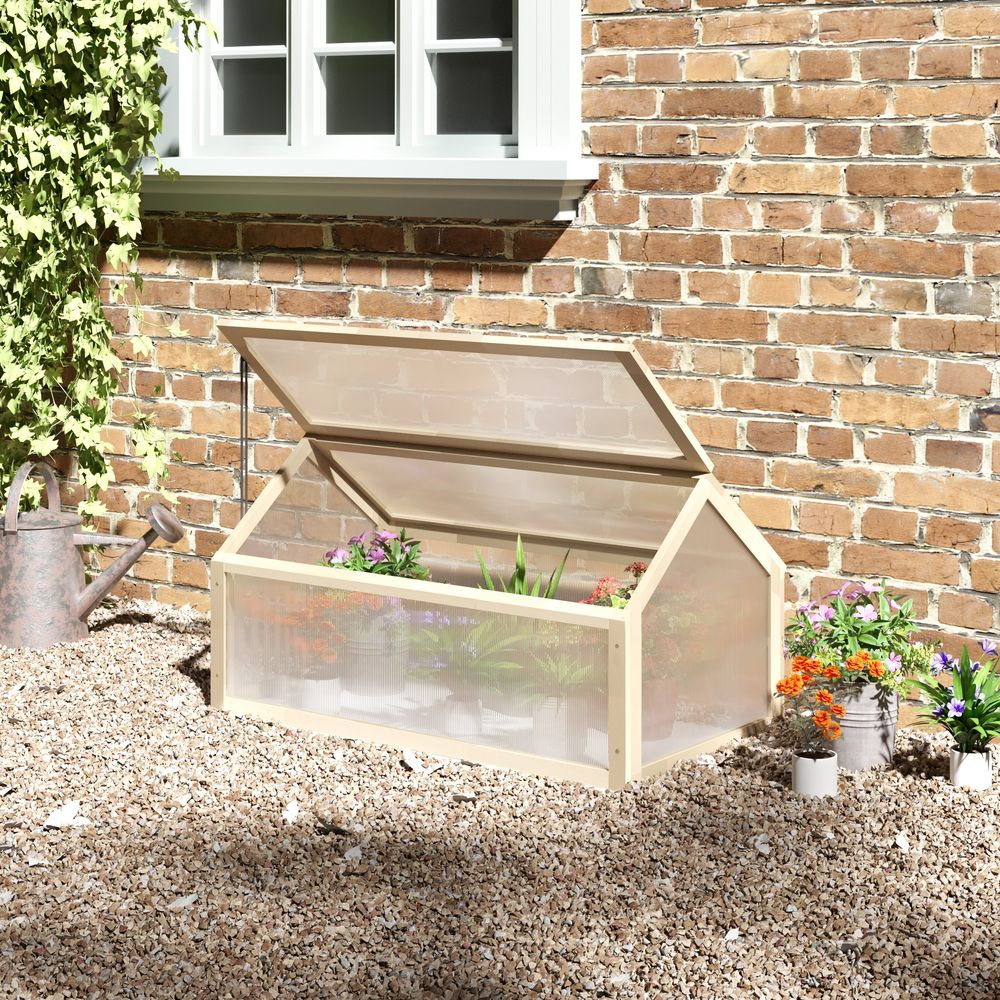 Wooden Cold Frame Greenhouse Garden Polycarbonate Grow House, Natural Outsunny - anydaydirect