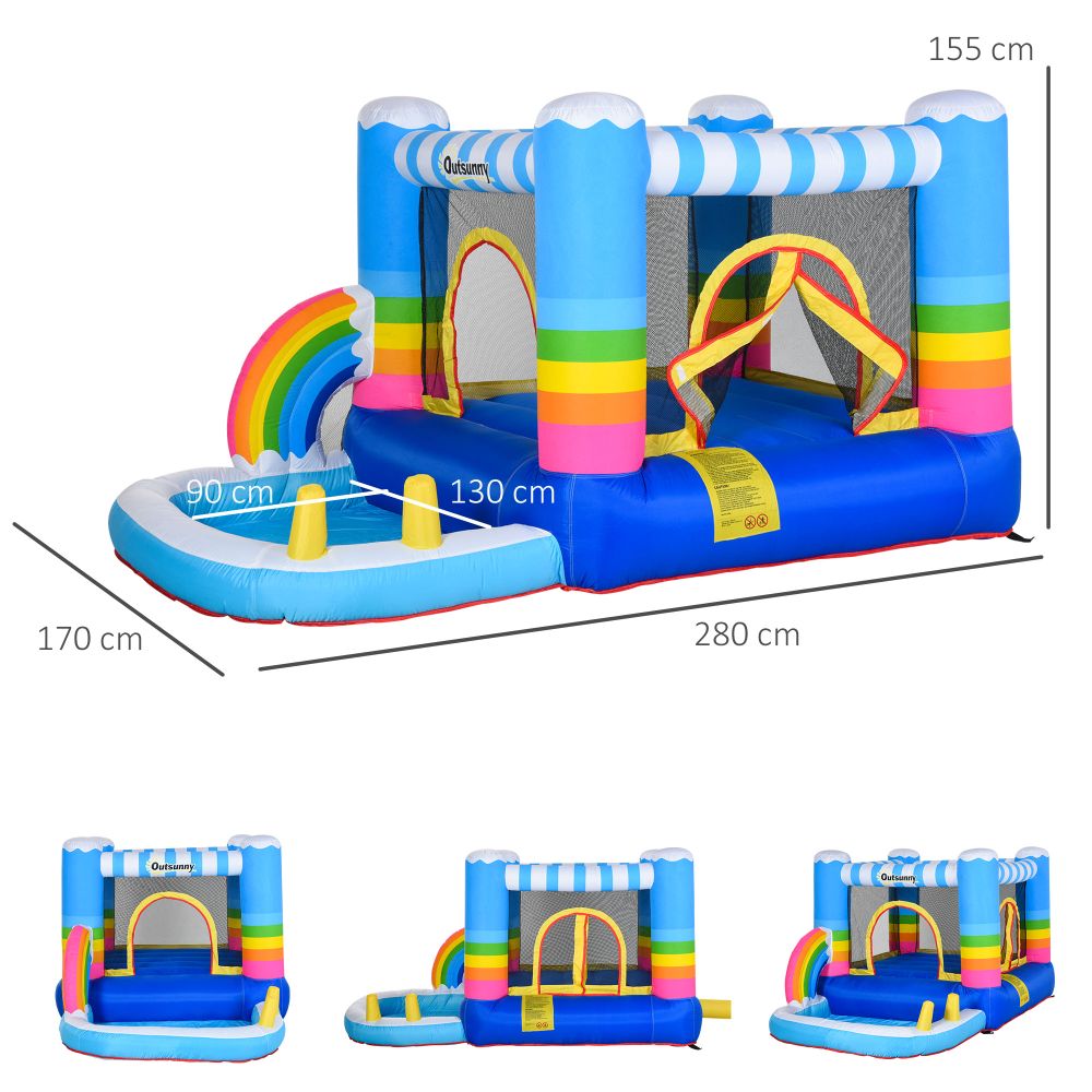 Kids Bouncy Castle with Pool Outdoor Trampoline W/ Net Blower 3-8 Yrs - anydaydirect