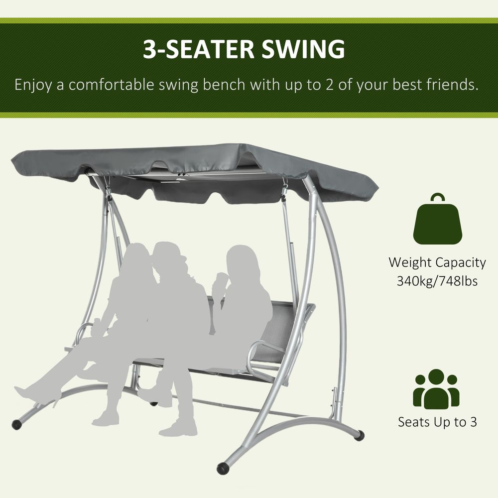 3 Person Steel Swing Chair & Adjustable Canopy  - Dark Grey - anydaydirect