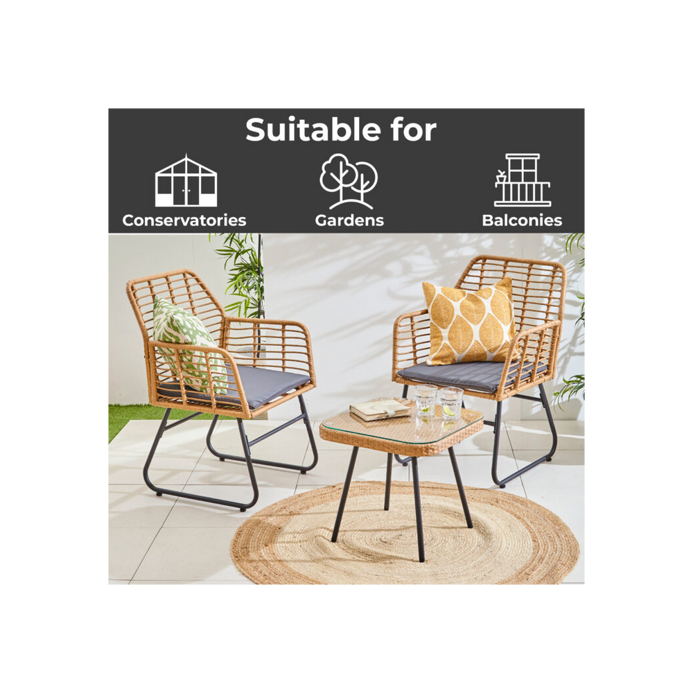 Neo Grey 3 Piece Bamboo Style Garden Table & Chairs Bistro Set - anydaydirect