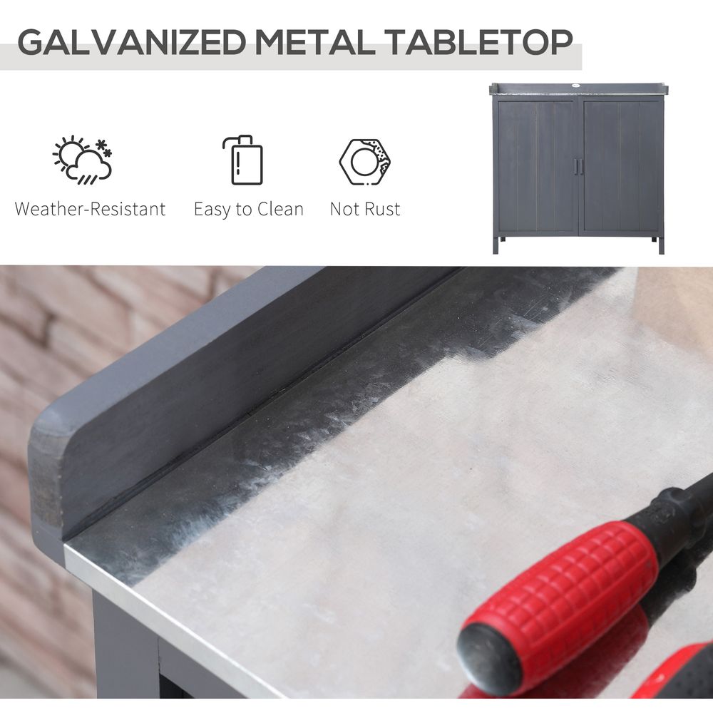 Garden Storage Cabinet, Potting Bench Table Galvanized Grey - anydaydirect
