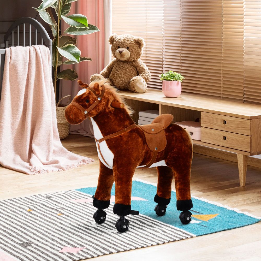 Child Boys Walking Horse Riding Toy Plush Walk Pony Wheels Sound - anydaydirect