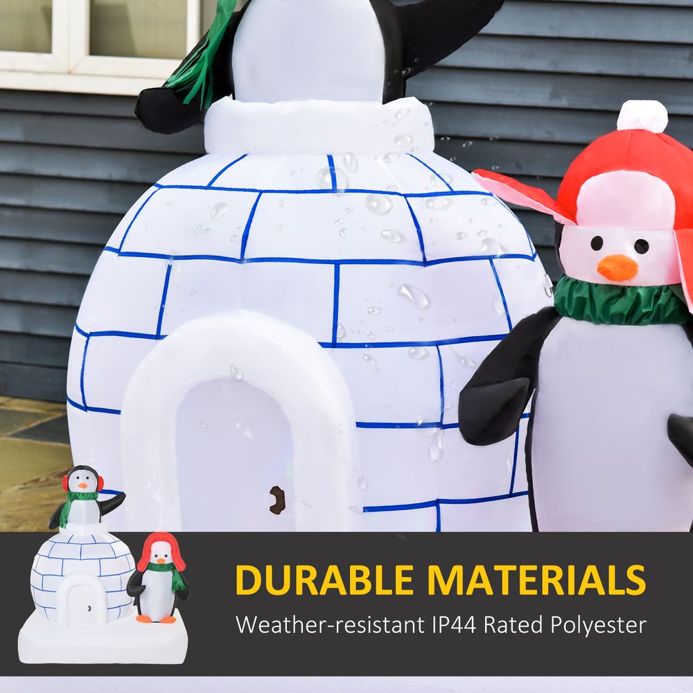 5ft Christmas Inflatable Penguins Wearing a Scarf with Ice House In & outdoors - anydaydirect