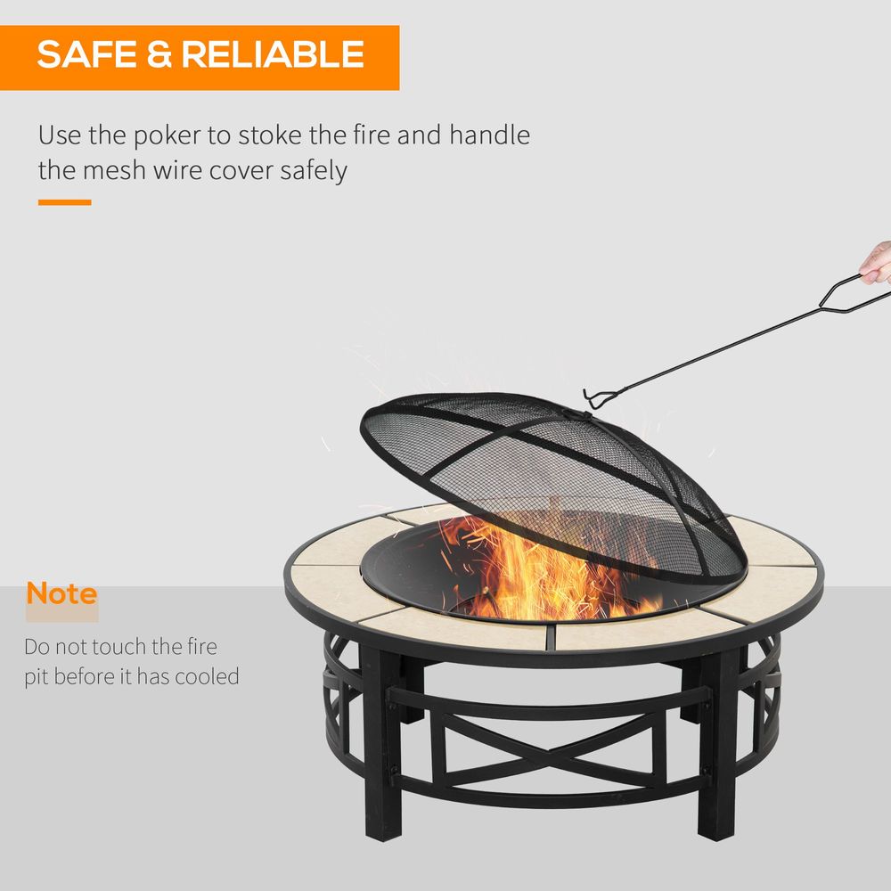 Metal Large Fire Pit, Outdoor Firepit Bowl Grill, Screen Cover, 84x84x52cm - anydaydirect