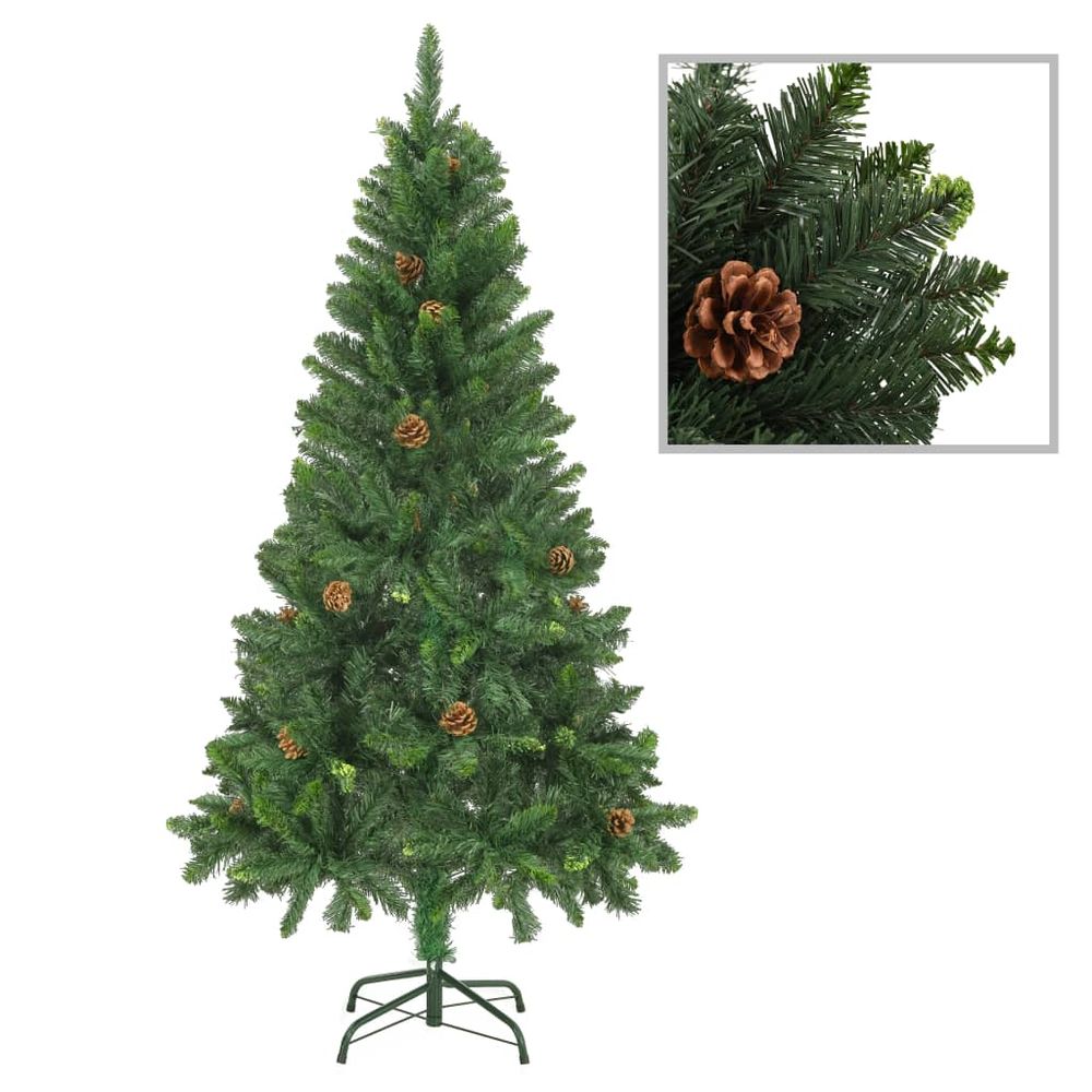 Artificial Christmas Tree with Pine Cones Green & Green & White 150 cm to 210 cm - anydaydirect